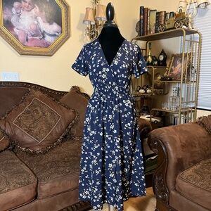 SHEIN Navy Floral Midi Dress